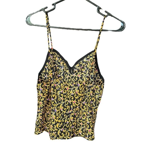 VFM Womens VTG Camisole Tank Size 36 Black Gold Printed Renaissance Victorian - Picture 2 of 8